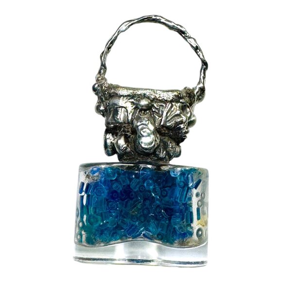 Repurposed VINTG Perfume Glass Bottle Pendant Necklace w Rustic Silver Metalwork - Picture 11 of 15